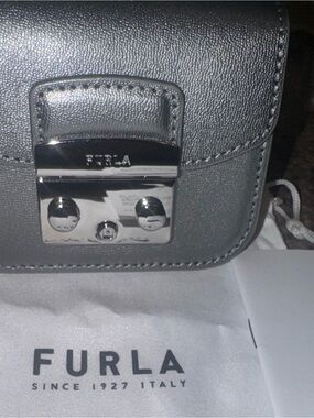 Furla Metallic Silver MINI Crossbody with the dust bag NWT
